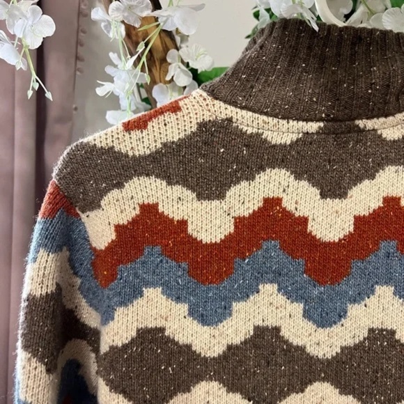 Toad&Co Rust Brown Blue Wilde 1/4 Zip Sweater Lambswool CabinCore Outdoor Size S - Picture 7 of 9